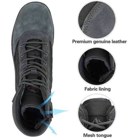 Men\'s Military Tactical Work Boots Side Zipper Leather Combat Boots